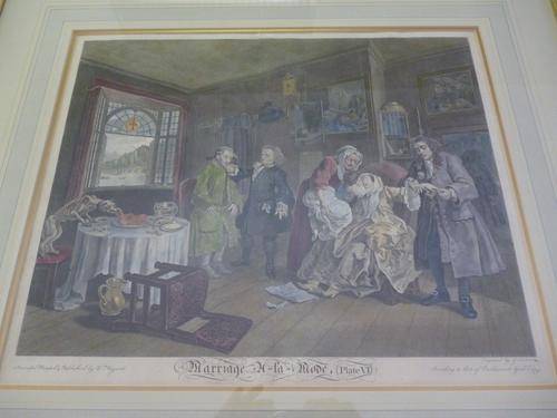 Marriage A-La-Mode Plate VI by William Hogarth. Hand Coloured Copper Engraving 1822. Framed. Scotin